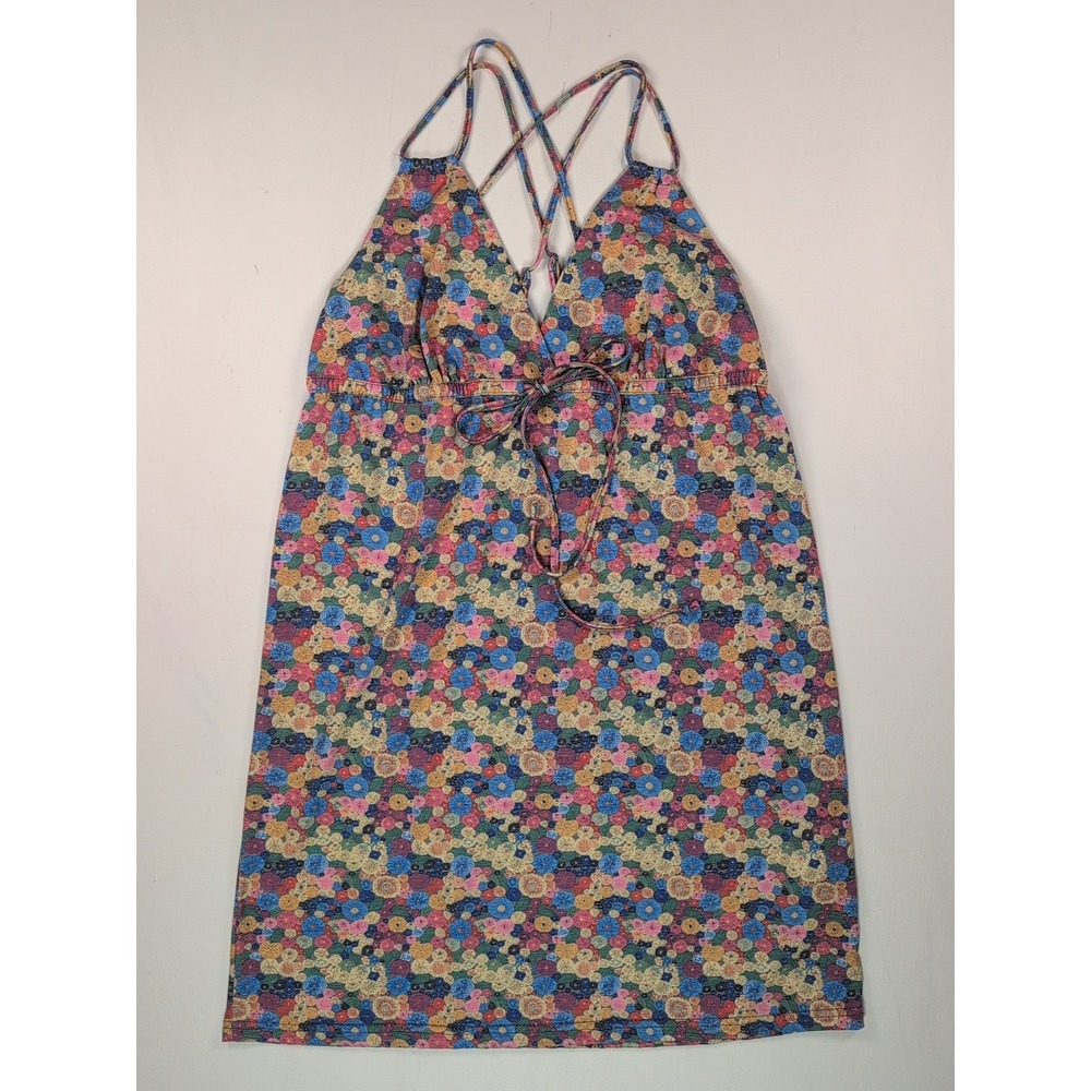 Quiksilver Floral Empire Waist Mini Dress Crisscross Straps Multicolor Womens M
